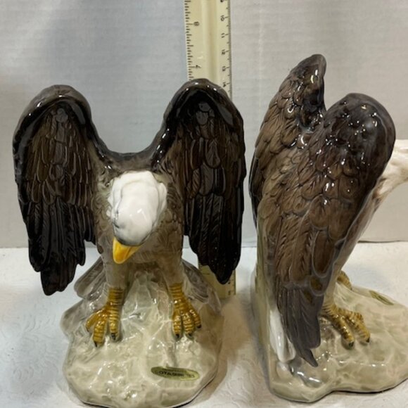 VTG TWO Ceramic Bald Eagle Book Ends Statues Hand Painted Japan 7.25" Tall - Picture 10 of 16